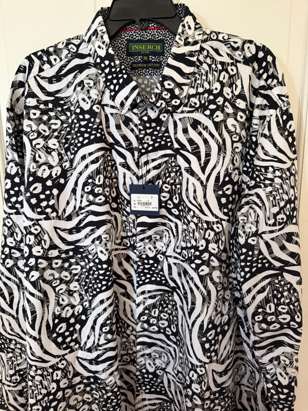 Inserch Black and White Animal Print 3XL long sleeve Men’s Button-Down Shirt